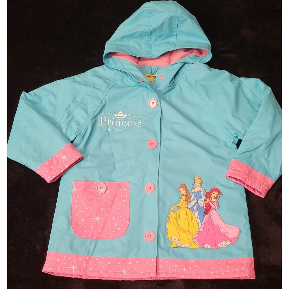 Girls Youth Size 6 Western Chief Disney Princess Raincoat Hooded Jacket Blue